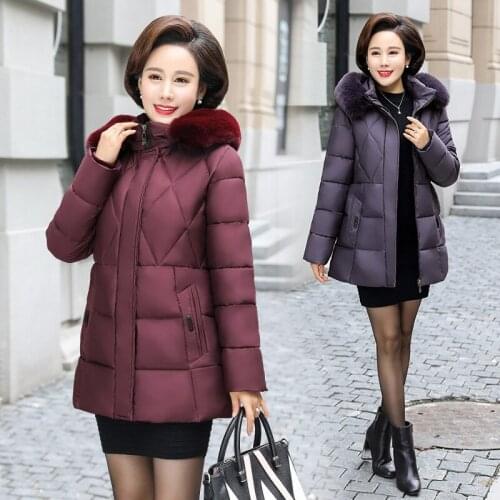 Jacket Women New Hooded Middle-aged Long Solid Color Pocket Coat 2019 Fur Collar Warm Winter Clothes Women Vestidos YLtz830