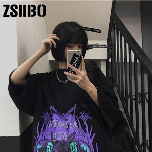 Y2K E-girl Gothic Print Women shirt Harajuku T-shirt Summer Cotton Tshirt Grunge Tee Top Punk Pastel Goth Anime Clothes vintage