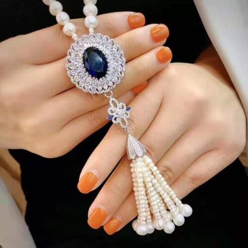 Womens jewelry 8-9mm 70 15cm micro inlaid zircon accessories white freshwater pearl necklace tassel long sweater chain