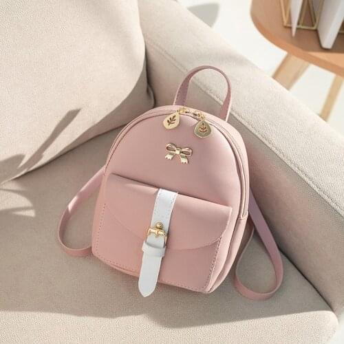 Womens Mini Backpack Luxury PU Leather Kawaii Backpack Cute Graceful Bagpack Small School Bags for Girls Bow-knot Leaf Hollow