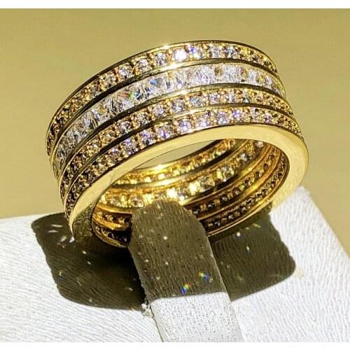 Lady 14K Gold Band Ring Luxury 16ct Princess Cut white Sapphire Wedding Rings For Women men 925 Sterling Silver gemstone Jewelry