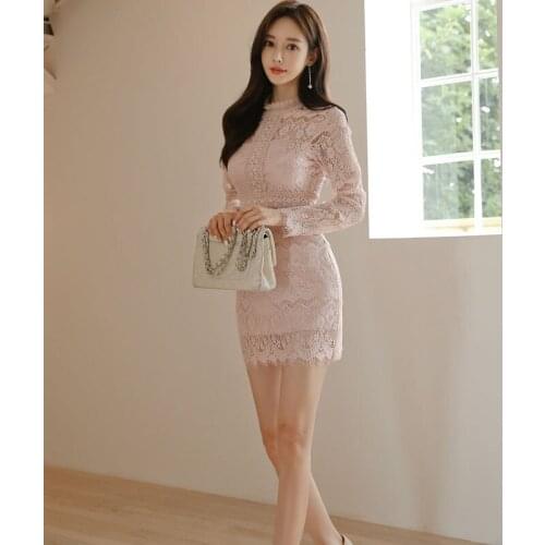 S-XL Plus Size Women Summer Long Sleeve Fashion Dress for Women Clothing Pink Lace Dress 2021 New Mini Sexy Party Dresses Ladies