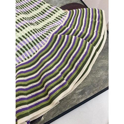 2021 Spring and Summer Striped Mixed Color Temperament Ruffled Slim Knitted Sling Knitted Dress Women