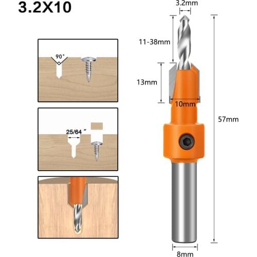 1Pc 10mm Hexagon Shank Countersink Drill Bit Woodworking Screw Wood Drilling Pilot Holes Drill Router Bit