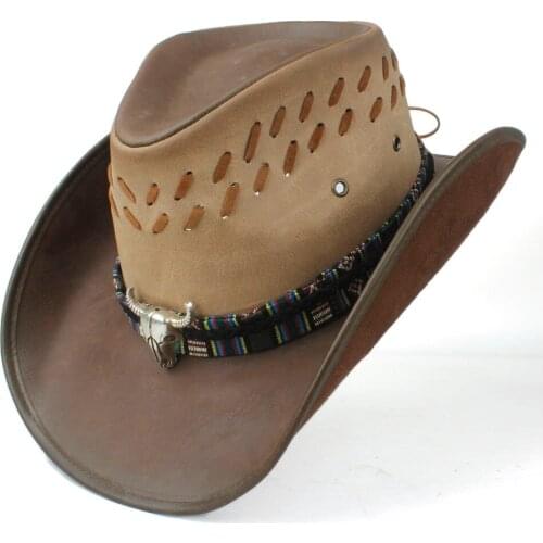 100% Leather Men Women Western Cowboy Hat Wide Brim Hat Outdoor Sombrero Hombre Cowgirl Hat