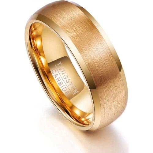 2021 hot selling elegance 8mm width 100% genuine wedding band tungsten carbide gold tungsten steel ring for men anniverary rings