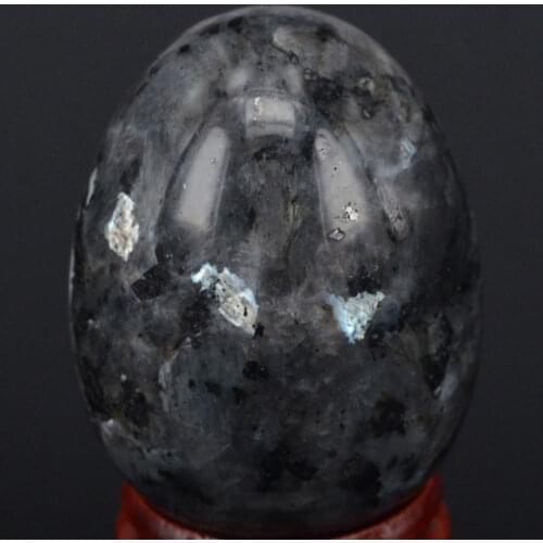 36x48MM Natural Stone Larvikite Labradorite Sphere Egg Chakra Healing Reiki Stone Carving Crafts W/Stand