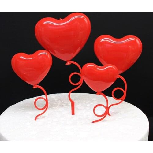 4Pcs/Sets Valentines Day and Tanabata Couples Confession Heart-shaped Balloon Cake Insert Card Love Plugin