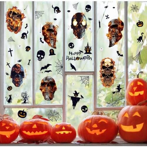 9pcs Halloween Window Wall Stickers Halloween Party Pumpkin Lantern Ghost Glass Window Decal For Home Decor Stickers Horror Prop
