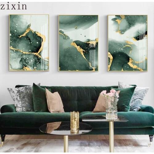 Abstract Dark Green Golden Watercolor Ink Wall Art Canvas Painting Print Picture Poster for Living Room Interior HomeDecoration