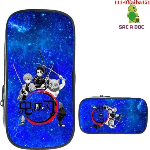 Anime Kimetsu No Yaiba Pen Bag Demon Slayer Pencil Case Kamado Tanjirou Makeup Cosmetic Bag Cartoon Multifunction Stationery Bag