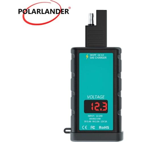 Car Charger With Switch Voltmeter+Integrated SAE Socket Optional 1M/1.4M Cable Square Single USB/PD Fast Charge Waterproof Black