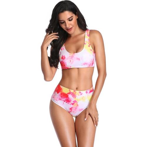 Bikini 2021 Womens Swimsuits Fashion Sexy Tie-dye Print High Waist Split Swimwear Women Bikini Bathing Suits Biquini