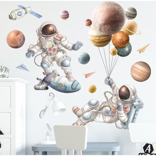Large Cartoon Wall Stickers for Kids Rooms Boys Bedroom Decor Astronaut Wallpaper Poster Kids Room Decoration