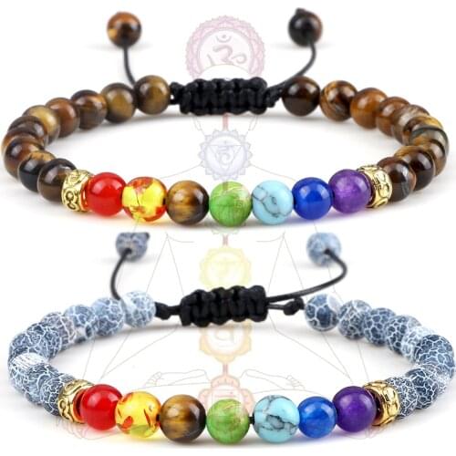 7 Chakra Beaded Bracelets Men 6mm Reiki Healing Bead Buddha Balance Bracelet Tiger Eye Stone Agates Bangles Women Wrist Jewelry