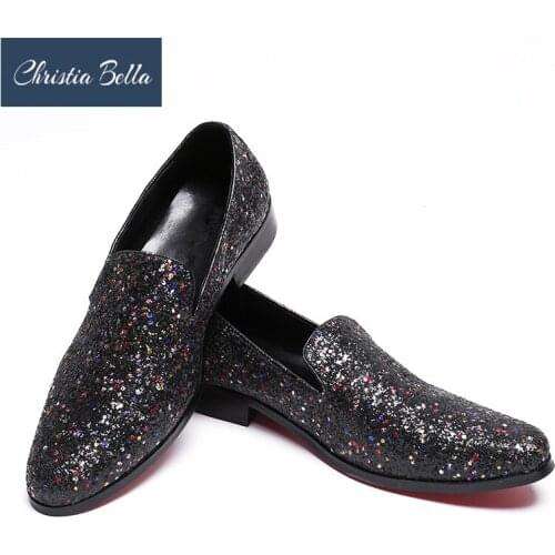 Christia Bella New Arrival Luxury Men Casual Comfort Shoes Fashion Slip On Glitter Bling Flat Leisure Shoes Man Plus Size 38-47