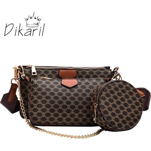 Dikaril Vintage Printing Handbag 3-IN-1 Fashion Messenger Bags for Women Pu Leather Crossbody Bag Lady Small Purse Handbag Totes