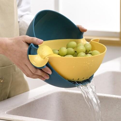 Double Drain Basket Bowl Rice Washing Kitchen Sink Strainer Noodles Vegetables Fruit Kitchen Gadget Colander