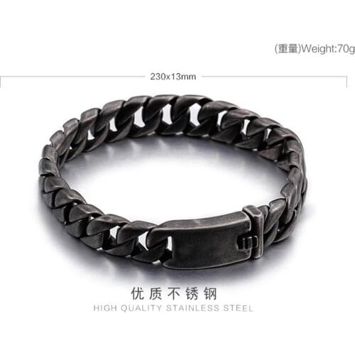 Fitness Sporty Fashion Bracelet Chain 316L Stainless Steel Black Smooth Button Cuban Curb Link Chain Mens Boys Bracelet Bangle