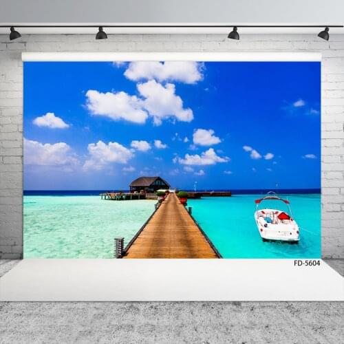 Photography Backdrop Wooden Bridge Cabin Boat Sea Vinyl Background Photo Studio for Portrait Children Baby Scenic Photobooth