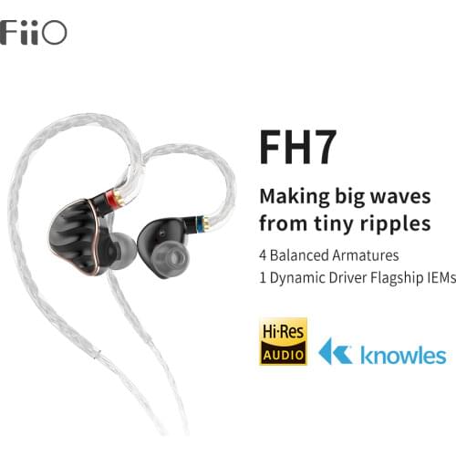 FiiO FH7 HiFi In-Earphone/Headphone Hi-Res 4BA + 1DD 13.6mm dynamic driver 8 stranded monocrystalline silver-plated copper MMCX