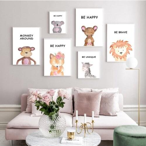 Baby Nursery Wall Art Canvas Poster Print Woodland Animal Lion Elephant Nordic Kid Decoration Picture Painting Child Room Decor