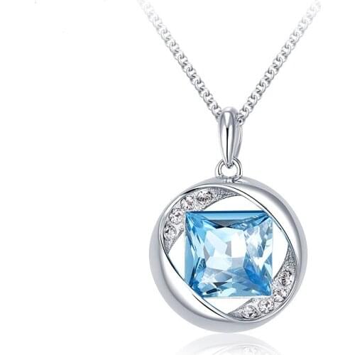COCOM Trendy Geometric Rhinestone Pendants and Necklaces with Blue Square Austrian Crystal High Quality Women Party Accessories