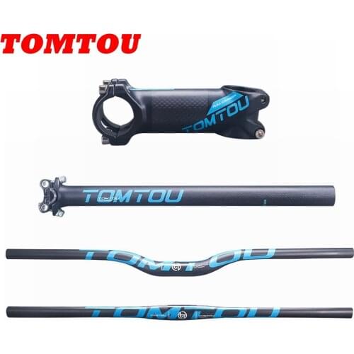 TOMTOU 3K Carbon Mountain Bike Bars Sets Bicycle Swallow-shaped / One-shaedp Handlebar + Seat Tube + Stem Blue Matte - TB2T31