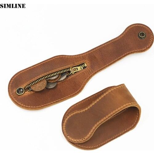 Genuine Leather Boston Racket Coin Purse Pocket Crazy horse Thick Cow leather Men Women Defense Multi-functional EDC Storage Bag