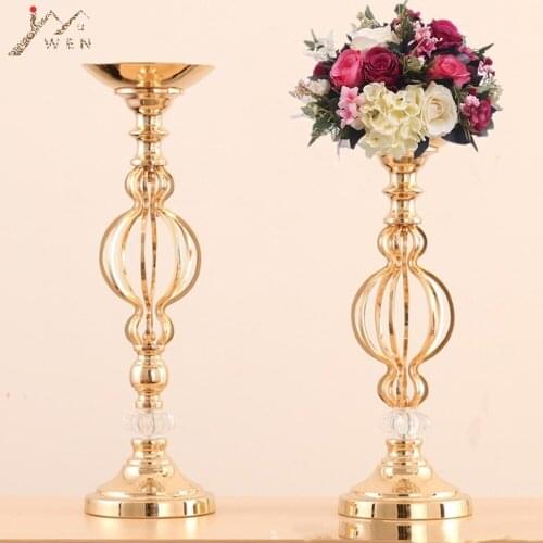 Creative Vase Metal Candle Holder Gold Wedding Tabletop Centerpiece Event Road Lead Party Flower Rack Home Decor 1 lot = 10 pcs