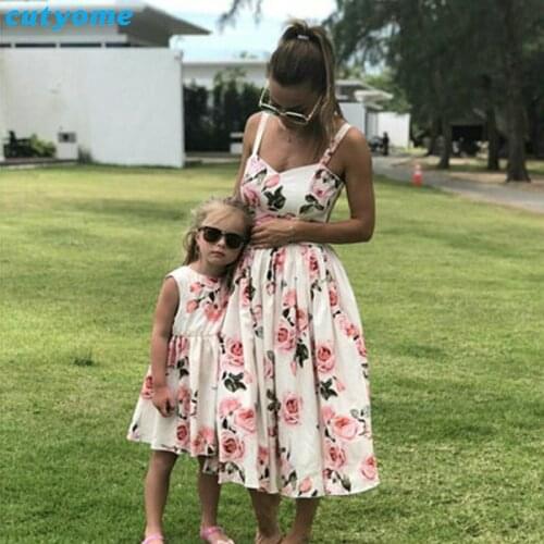Summer Family Look Mother And Daughter Clothes Floral Print Mother Daughter Dresses Woman Strap Dress kids Off Shoulder Dresses