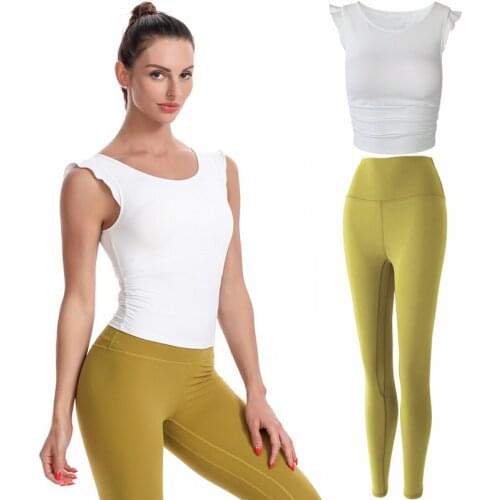 Ruffle Tank Tops Жилет Женский Women Clothing Vest Set Movement Leggingssleeveless T-Shirts Workout Yoga Suit For Gym
