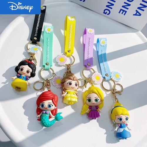 Disney Cute Cartoon Doll Epoxy Princess Doll Keychain Mermaid Snow White for Woamn Girl Car Bag Pendant Keychain