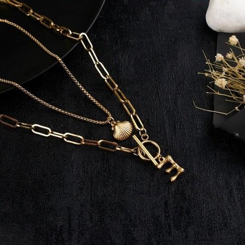 Layered Necklace Beach Shell Initial Name Necklace A-Z Letter Pendant Couple Man Girl Jewelry Travel Holiday Gift