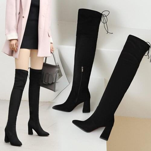 2020 Fashion Faux Suede Slim Over the knee Boots Winter Women Boots Sexy Thigh High Boots Female High Heel Shoes Woman 34-43