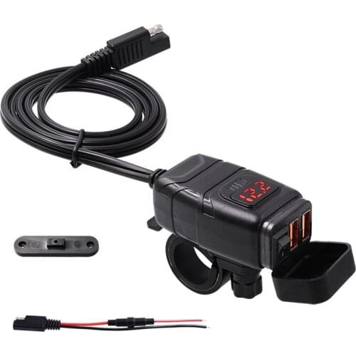 Motorcycle Dual USB Quick Charge 3.0 SAE to USB Adapter with Voltmeter