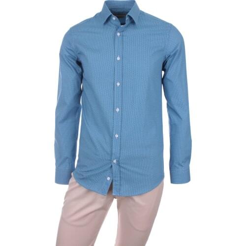 Gentilbay Mens Dot Printed Fabric Blue Slimfit Sport Long-Sleeve Dress Shirt DPD167