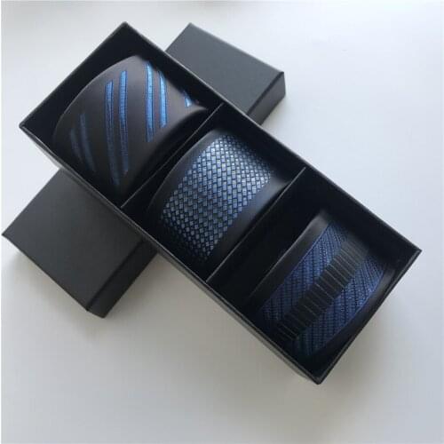 3 Pieces Men Fashion Casual Necktie Set Stylish Blue Woven Ties Gravata in Beautiful Gift Box