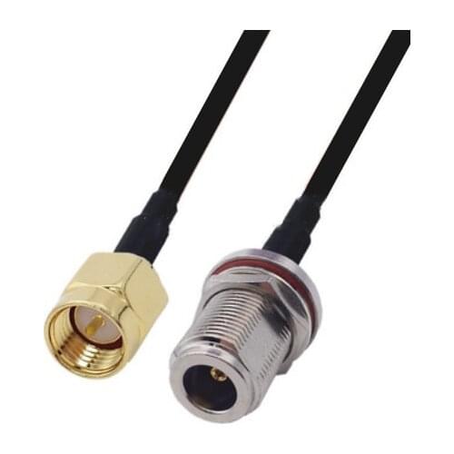 N Female with nut bulkhead to SMA Male RF pigtail RG174 Jumper cable