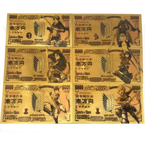 Attack on Titan Gold Foil Banknote Anime Movies Game Paper Money Collection Souvenirs Metal Plastic Card Crafts for Home Decor