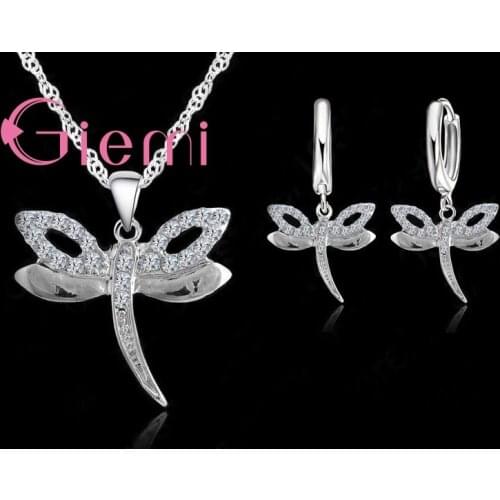 Charming Animal Dragonfly Jewelry Sets For Beautiful Women Girls Pretty Good Design 925 Sterling Silver Rhinestone Top Quality