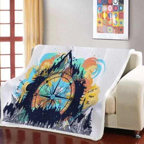 Retro Compass Print Blanket Fashion Plus Pile Extra Blanket Nap Office Sofa Childrens Soft Blanket Cartoon Throw Blanket