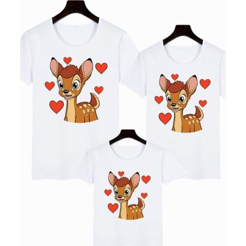 Boys and Girls Clothes T-shirts New Kids Summer T Shirt Bambi Deer Fashion Summer Cartoon Dad and Mom Tshirts Famliy Look
