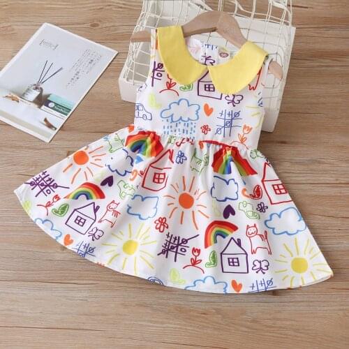 Baby Girls Dress Summer Sleeveless Princess Dresses Kids Cute Cartoon Rainbow Clothes Party Dress For Kids Girl Casual Costumes