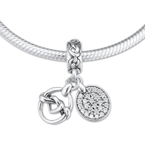 Knotted Heart Dangle Silver 925 Charms for Chains Bracelets Women DIY Jewelry Pave Stones Crystal Charms for Jewelry Making