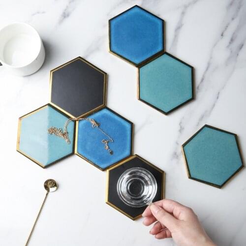 Luxury hexagon Ceramic Cup Coaster Europe Phnom Penh Table Cushion Cup pad Coffee Tea Tablemat Black Green non slip placemat