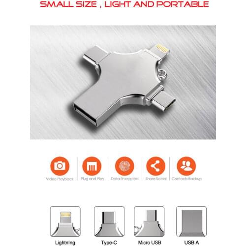 Cross 4 in 1 Type C Pendrive USB Flash Drive Memory Stick For iPhone PC 128GB 256GB