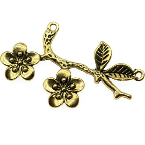 WYSIWYG 4pcs 50x31mm 3 Colors Antique Gold Antique Silver Color Antique Bronze Flower Branch Charms Pendant Branch Pendant DIY