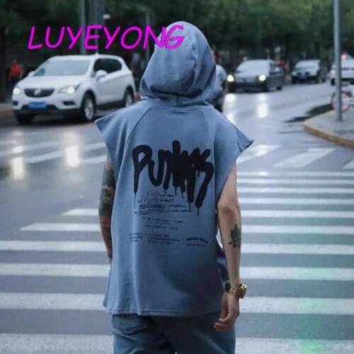 Lady Hooded Gothic Streetwear Loose Pullover Hip-hop Plus Size Top 3XL Women Man Punk Print Cool Sleeveless T Shirt 2021 Summer