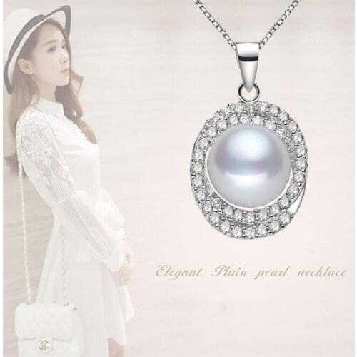 S925 Sterling Silver Pendant Female Simple Double Circle Pearl Necklace Fashion Wild Empty Clavicle Chain Accessories
